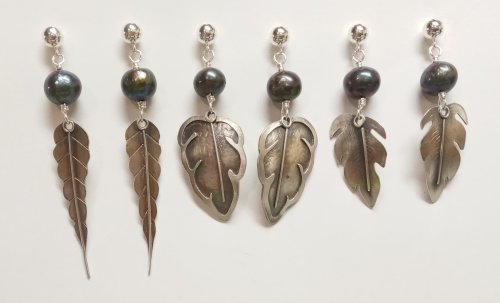 Judy Larson's Recycled Black Pearl Earrings - , Metalwork, Design, Beads, Make a wire-wrapped loop to attach each wire to a leaf shape